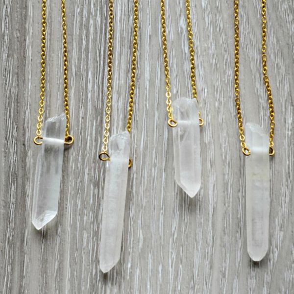 

raw clear quartz necklace healing crystal necklace long quartz, Silver
