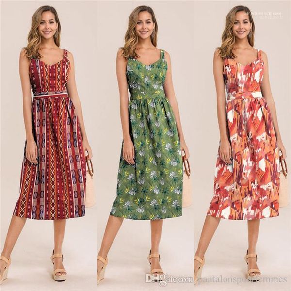 

back v neck knee length casual dress womens printed dress with suspenders bow on the, Black;gray