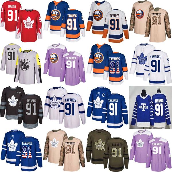 

mens#91 tavares toronto 1918 maple leafs new york islanders hockey jerseys home away red alternative usa flag salute black 100th purple camo, Black;red