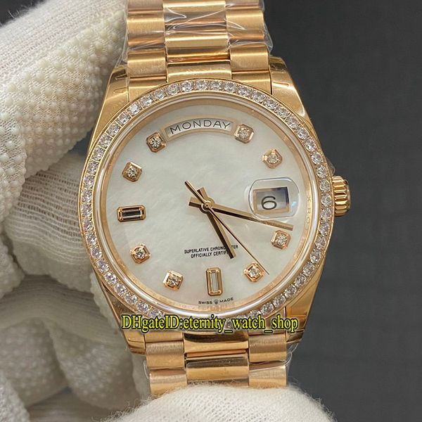 

ew daydate 36mm 128235 128345 cal.3255 automatic 128349 mens watch white dial 18k rose-gold diamond inlay case jubilie strap iced out watche, Slivery;brown