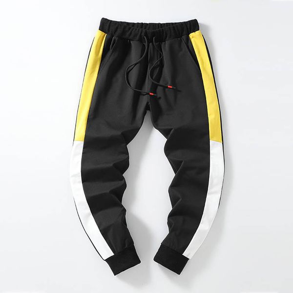 

mens pants autumn new patchwork pants mens casual solid pocket pants fashion sport long trousers asain size m-4xl, Black