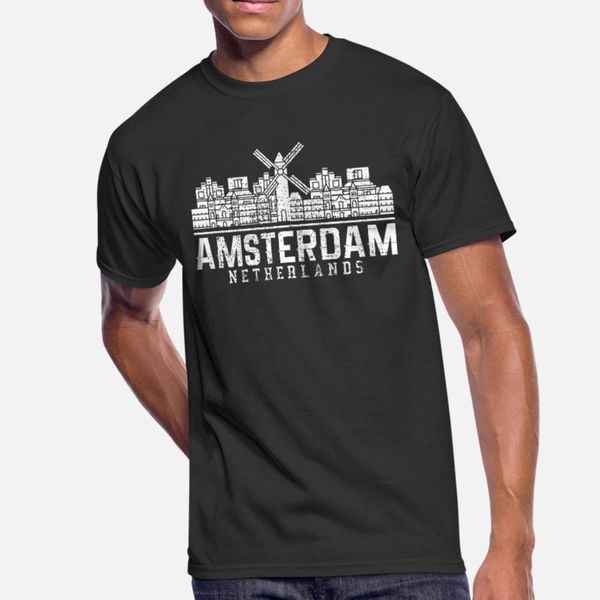 

amsterdam holland netherlands windmill t shirt men printed short sleeve crew neck fit cute authentic summer unique shirt