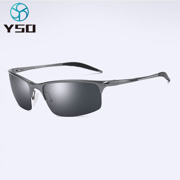 

yso sports sunglasses men polarized uv400 aluminium magnesium frame sun glasses driving glasses semi rimless shades for men 8581, White;black