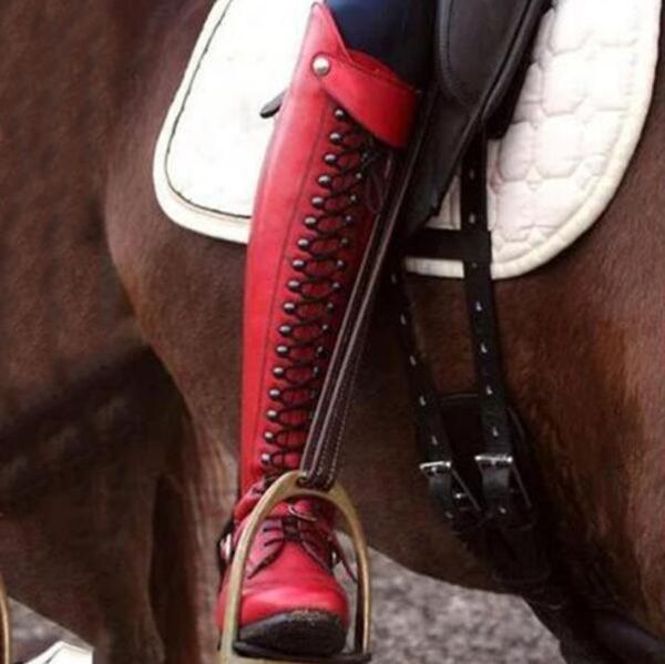 

women retro knee high boots lace-up pu platform riding boots female zip low square heel plus size footwears ladies, Black