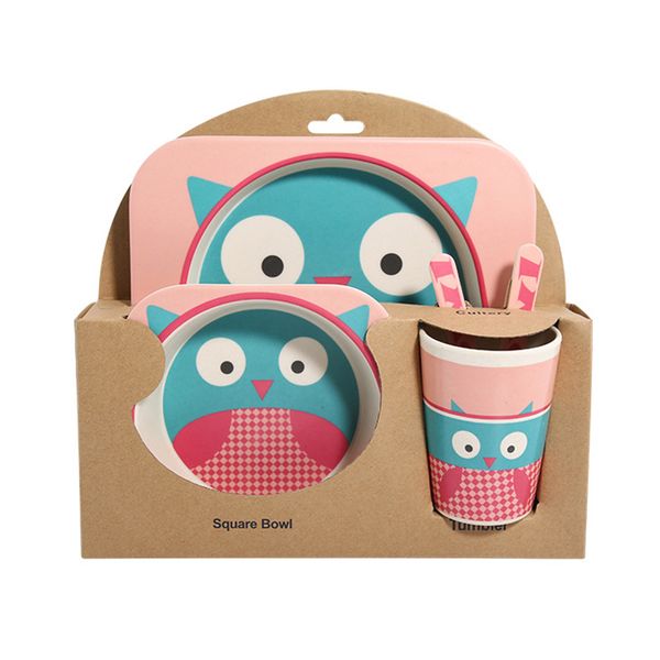 

5 pcs/set tableware dinnerware animal forks children feeding bamboo fiber cup