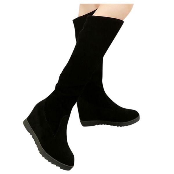 

2020 knees high elastic flat boots middle tube wedge shoes winter autumn new russia winter boots with thick scrub black
