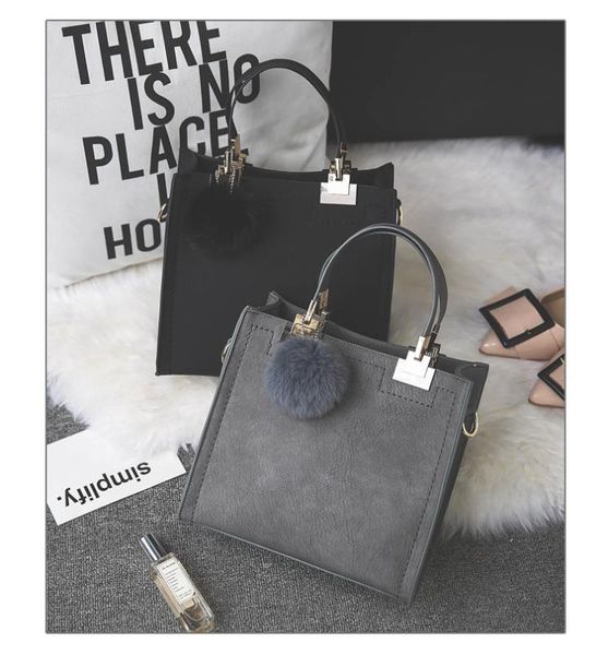 

women handbag fashion luxury simple stylish large convenient high-quality scrub leather messenger hairball female shoulder bag