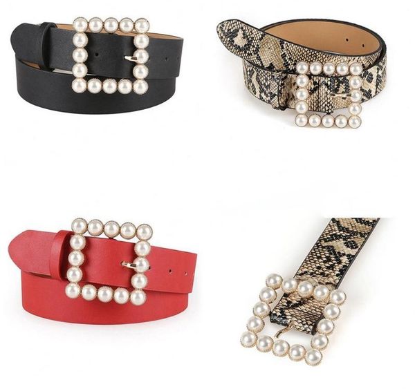 

1 pcs fashion leather belt imitation pearl square buckle waistband wide elegant temperament strap belt for women dress04, Black;brown