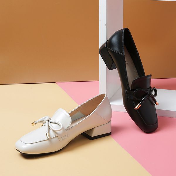 

womens loafers shoes casual female sneakers flats square toe women's heels modis british style slip-on summer dress big size, Black