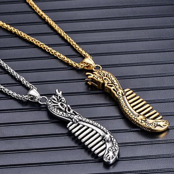 

stainless steel gold dragon comb pendant necklace jewelry, Silver