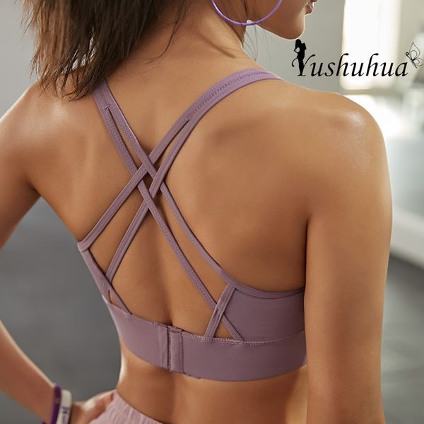 

gym clothing yushuhua adjustable women sports bra beauty back cross yoga u collar workout running shockproof fitness, White;black