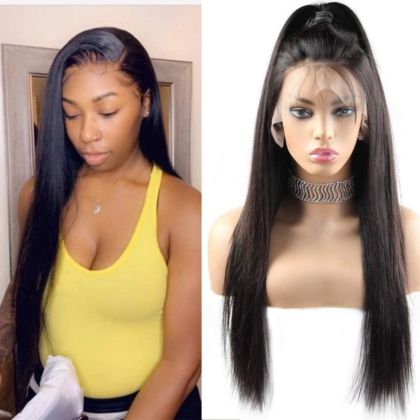 

полный парик шнурка transparent hd lace фронтальная парик long дюймов волос remy 26-30 дюймов бразильское straight для чернокожих женщин, Black