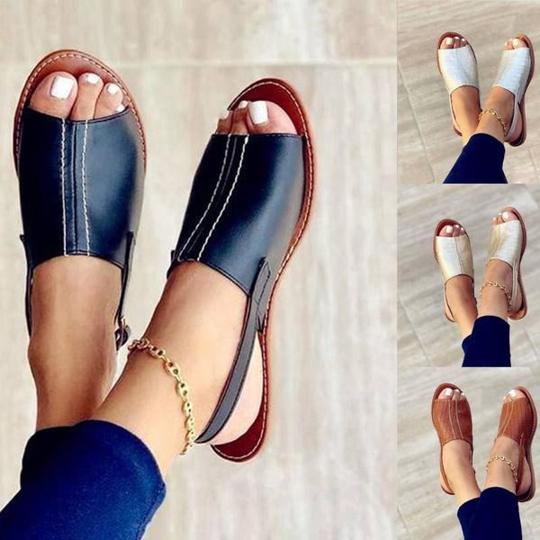 

women's ladies fashion open toe flats sandals beach shoes women ring fashion shoes flats metal buckle thin heels sandals, Black