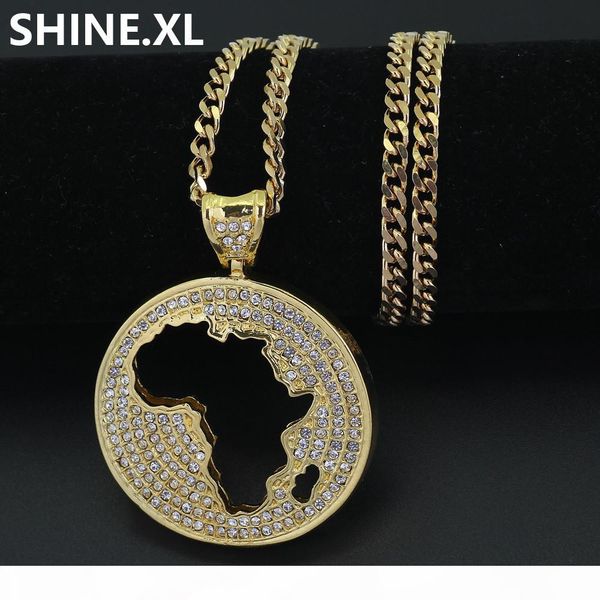 

3d hollow round africa map pendant necklace hip hop jewelry gold silver color plated iced out diamond men chain fashion