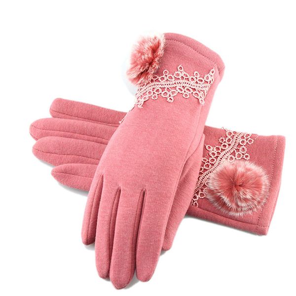 

fashion winter gloves women touch screen gloves mittens women warm lace imitate fur ball driving ski glove luvas guantes, Blue;gray