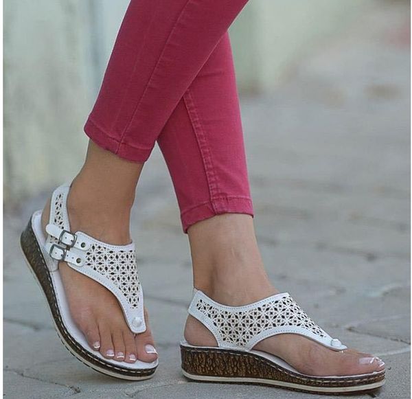 

пряжка клинья пятки сандалии платформы сандалии летние большой размер пляжная обувь мода hollow женская обувь, Black