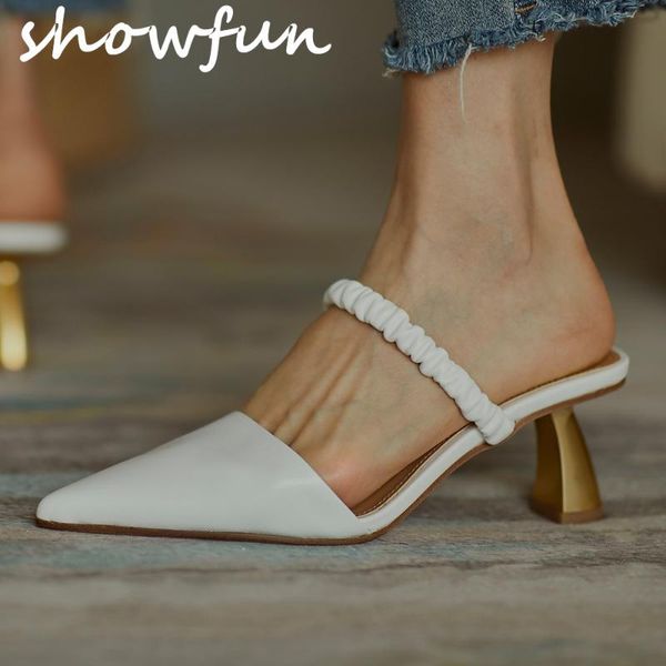 

women's genuine leather slip-on thin high heel pointed toe slip-on sandals elegant ladies summer slim dress mules slides shoes, Black