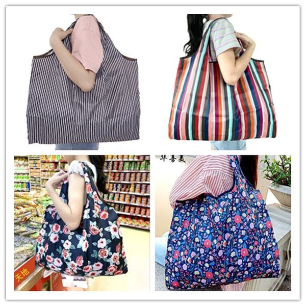 

plus size foldable shopping bags nylon waterproof storage handbag eco-friendly folding bag grocery bag trendy cartoon shopping totes e81802, Black