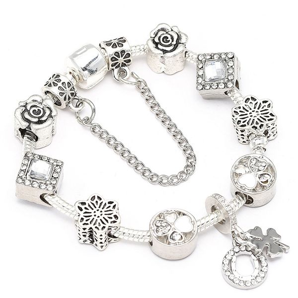 

luxury shiny crystal beads leaves clover dangle fit original european pan bracelet for women men flower jewelry luckly pulseira, Red;blue