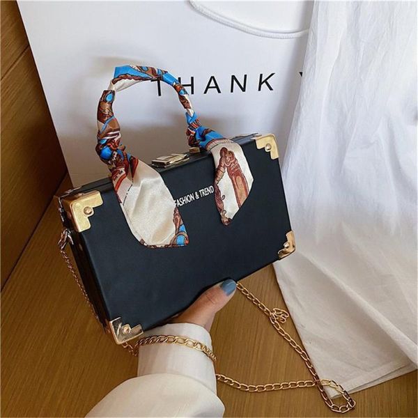 

scarf box lock crossbody square bag luxury female pu chain shoulder flap letter print women's bags 2020 lady bolsa feminina
