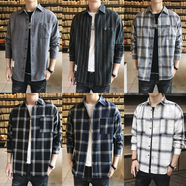 

2020 new men's spring and autumn solid color pocket shirt youth korean fashion new men's long sleeve casual long sleeve 8cbw3, Blue