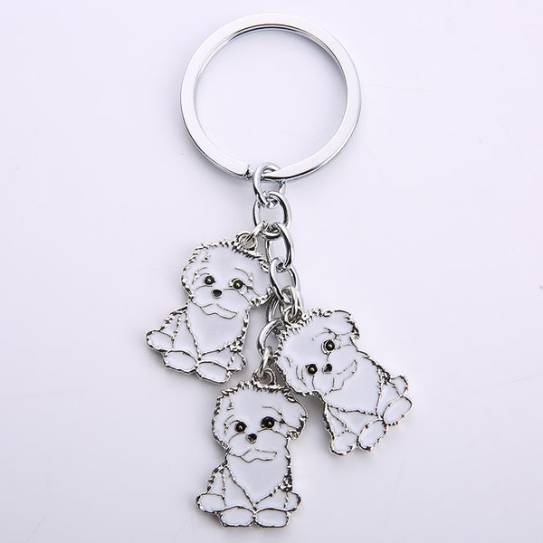 

cartoon bichon frise dog keychain cute animal key chain car keyring women bag pendant jewelry for women, Silver