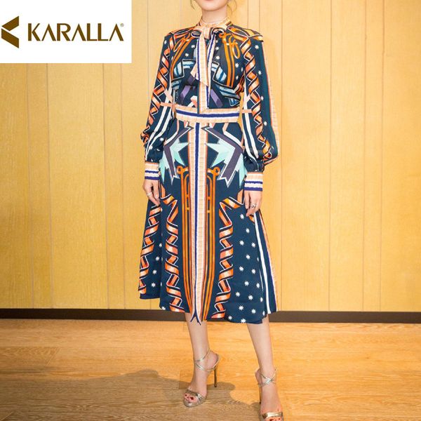

casual dresses 2021 summer autumn runway fashion dress composite printing waist open split long-sleeved a-line h1083, Black;gray