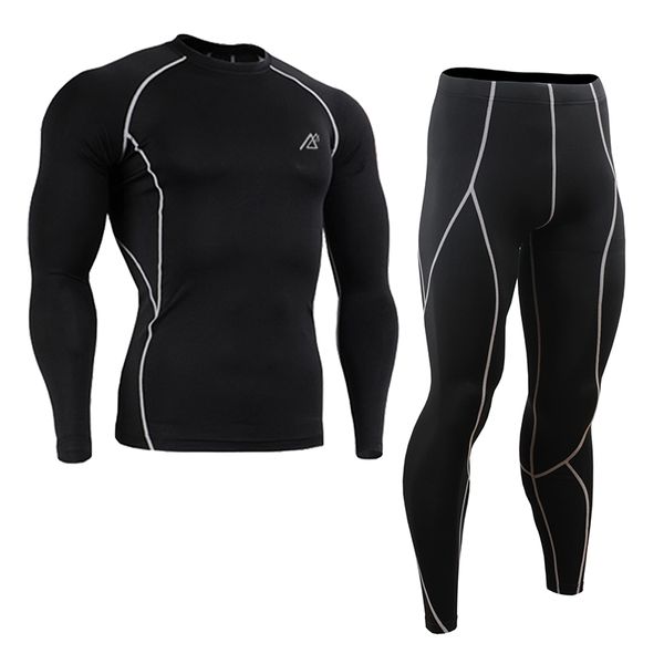 

all-in-one compression base layer t shirt men long / short sleeve jiu jitsu fitness set gym running tights / leggings plus size, Black;blue
