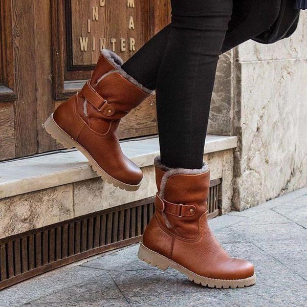 

winter 2020 women snow boots women's boots casual shoes women warm round toe hook slip-on square heels vintage shoes girls, Black