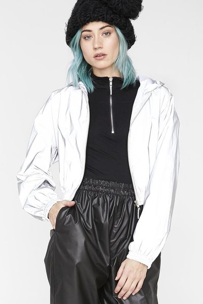 

reflective jacket hip hop streetwear fashion casual hooded coat zippers 2020 autumn women jackets coats girls, Black;brown