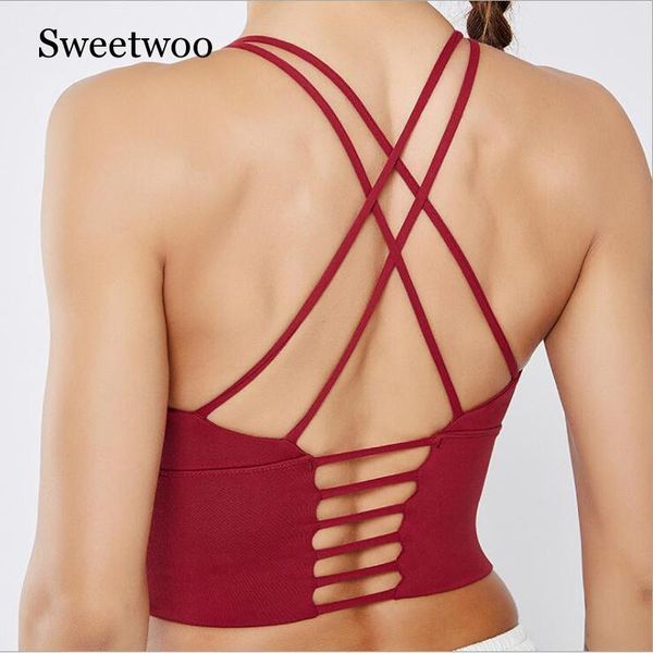 

gym clothing 2021 female solid color sling sports vest yoga clothes cross beauty back bra quick-drying breathable shockproof, White;black