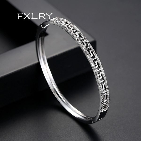 

fxlry new european and american fashion white/gold color copper inlaid zircon simple circular boromia bangles for women, Black