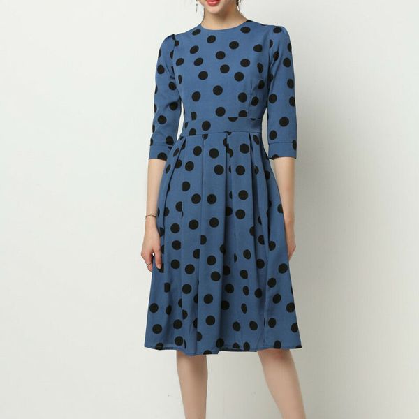 

casual dresses 2021 fashion women vintage elegant polka dot dress summer slim midi ladies office vestidos plus size, Black;gray