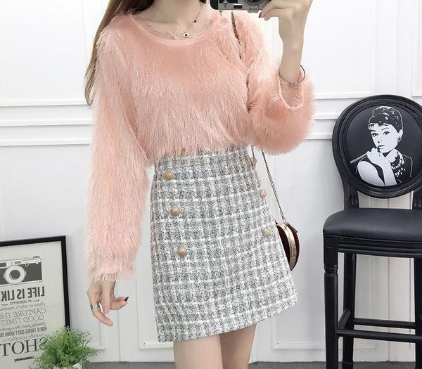 

new short skirt fashion suits female tassel long-sleeved sweater jacket skirts two-piece outfit girl clothes elegant women set, Gray