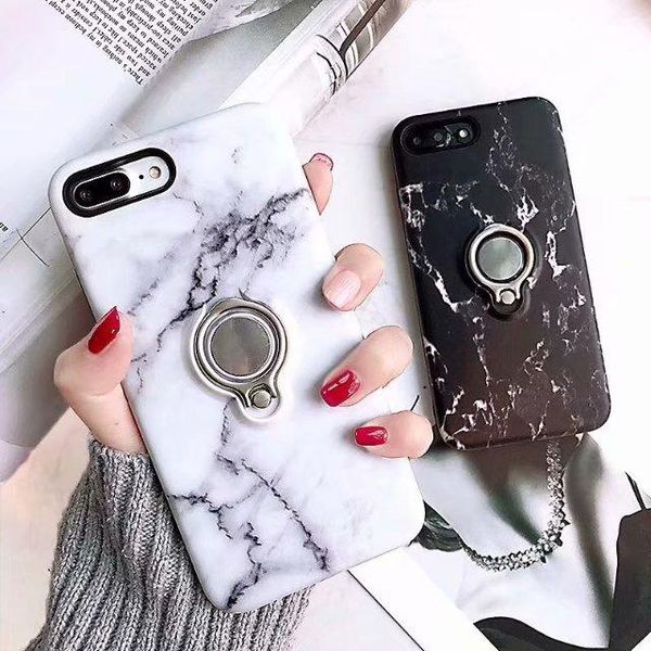 

cgjxsblack white marble holder stand case for iphone 7 7plus 6 6s 8 plus x korea soft tpu case lovers metal ring back cover
