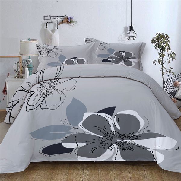 

flower duvet cover set single double grey bed linens twin  king size bedding set with pillowcase girl boy home bedroom 3pcs