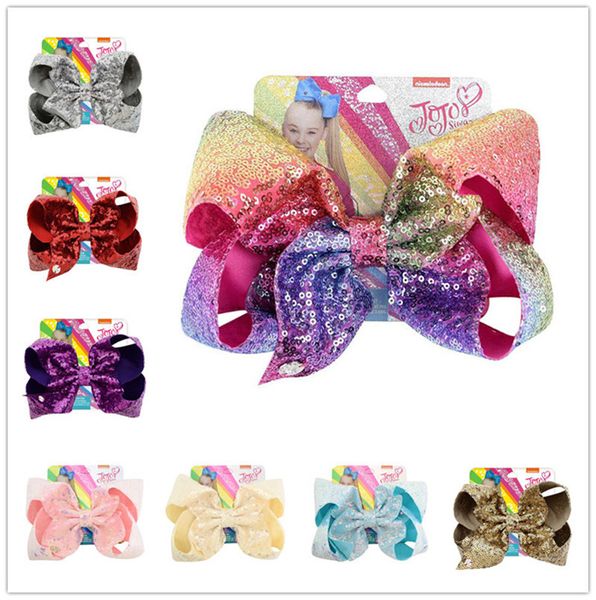 

8 inch jojo siwa sequins hair pin girls barrettes cute bowknot glitter hair clips kids children hairclip headress hair accessories d6410, Slivery;white