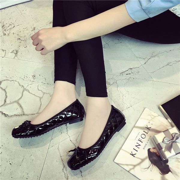 

fashion casual with women basic low heel pumps solid square toe butterfly-knot slip-on single shoes sewing ladies pumps, Black