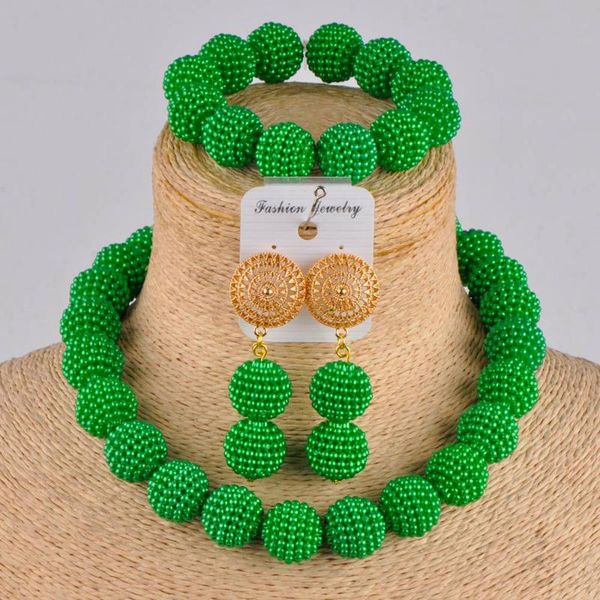 

green simulated pearl europe and america party jewelry set african wedding beads nigerian necklace zz01, Silver
