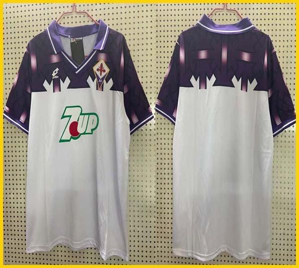 

fiorentina retro soccer jerseys gabriel 92 93 away white football shirts 1992 1993 batistuta uniforms vintage maglia da calcio, Black;yellow