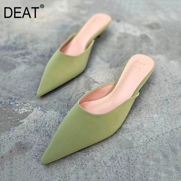 

deat] 2020 new spring summer pointed toe shallow simple sweet temperament thin heels slippers women shoes fashion tide 10g039, Black