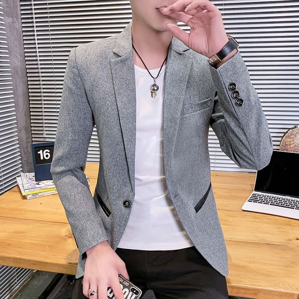 

2020 men's autumn new slim solid color fashion suit youth fashion casual single button blazer, White;black