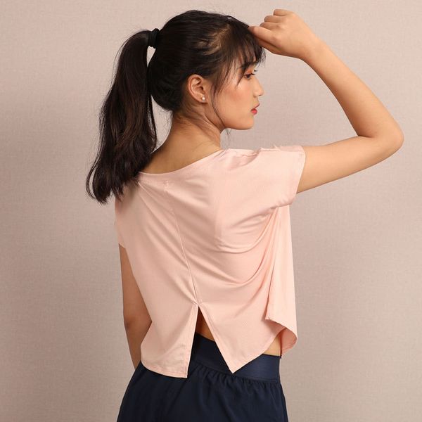

women mesh breathable quick dry yoga shirts back split running sports short sleeves fitness jogging training t-shirts, White;red