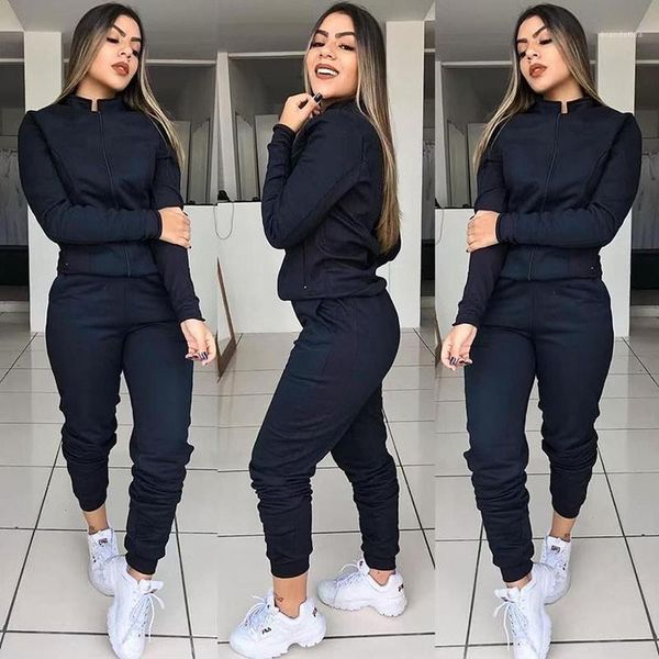 

collar zipper fly two piece outfits fashion casual womens tracksuits female clothing solid color women designer tracksuits stand, Gray