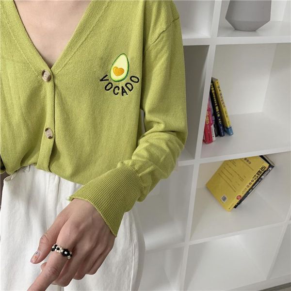 

авокадо вышитые с длинными рукавами трикотажные кардиган худых женщин блузки рубашки, White