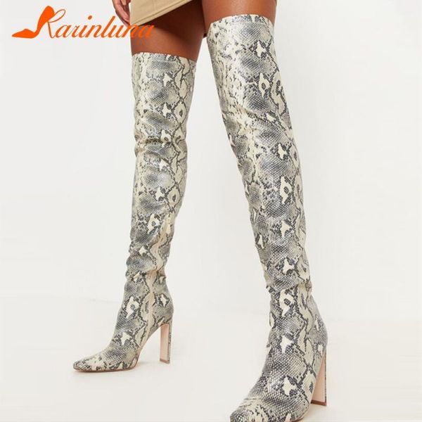 

karin brand new big size 43 women thigh over knee high boots snake veins pointed toe shoes woman party high heels boots, Black