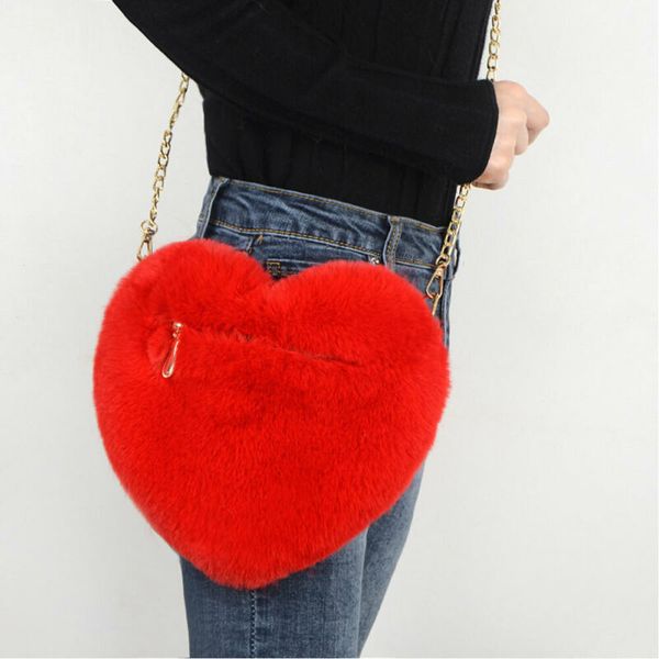 

women girl streetwear bag female messenger bag plush shoulder bag handbags heart shaped messenger plush