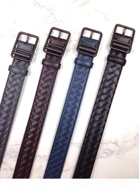 

mens braided black leather belt luxury designer woven belts vintage weave belts business new with box, Black;brown