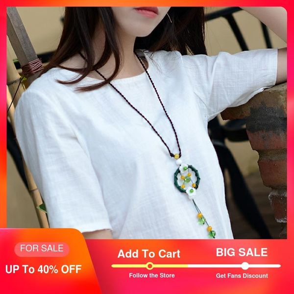 

cute ethnic necklace for women green crystal shell flower yellow pendant long chian match for maxi t-shirt fashion jewelry, Silver