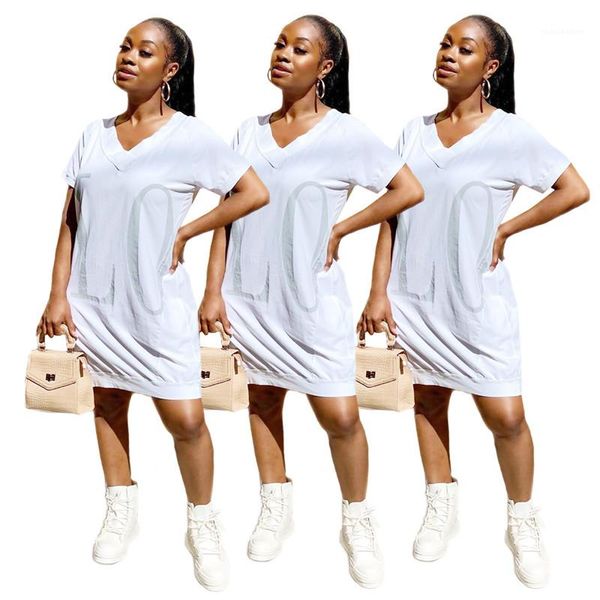 

loose love letter printed v neck mini dress casual female clothing dropshipping summer womens designer long tshirt, Black;gray